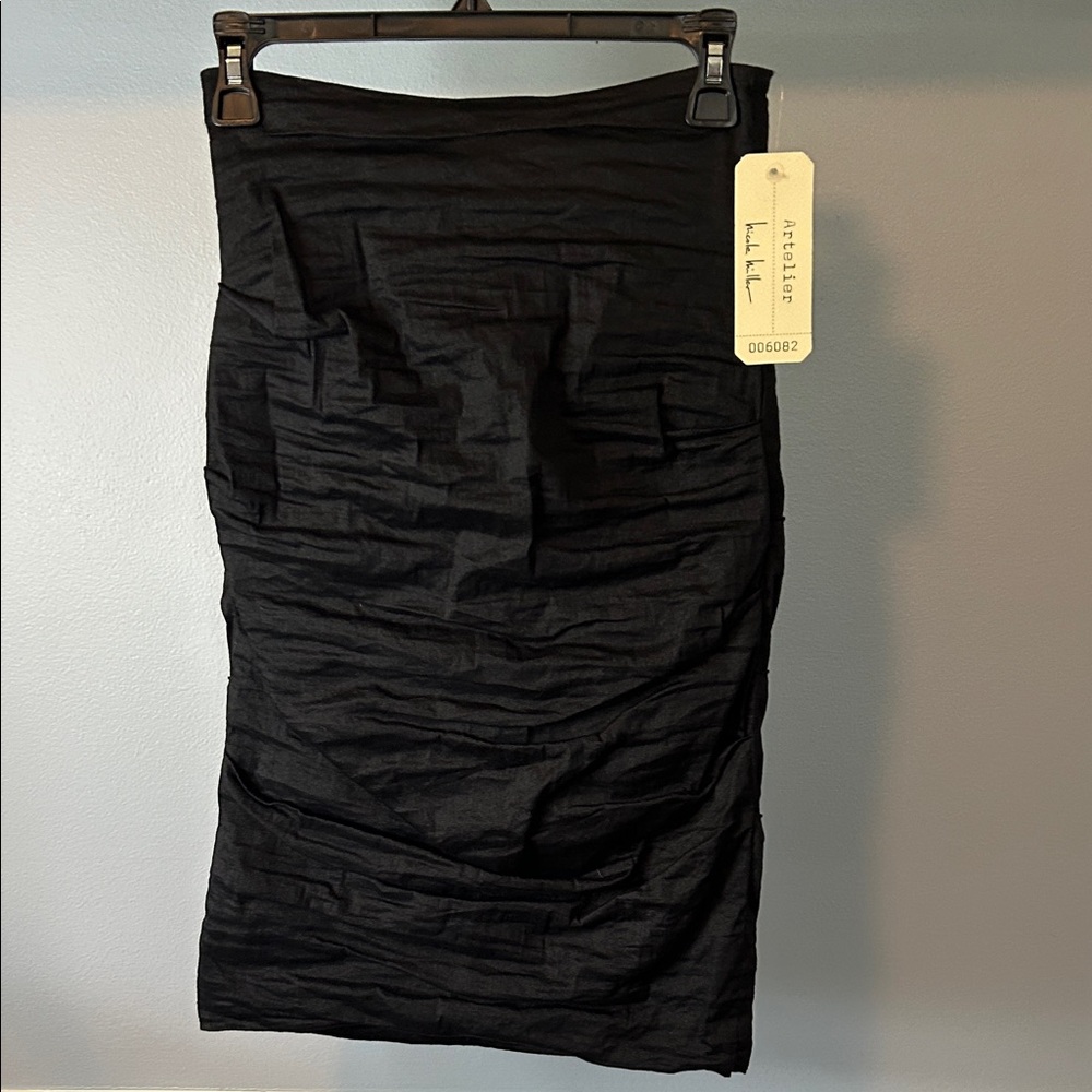 Designer Rusched Black Pencil Skirt by Atelier
